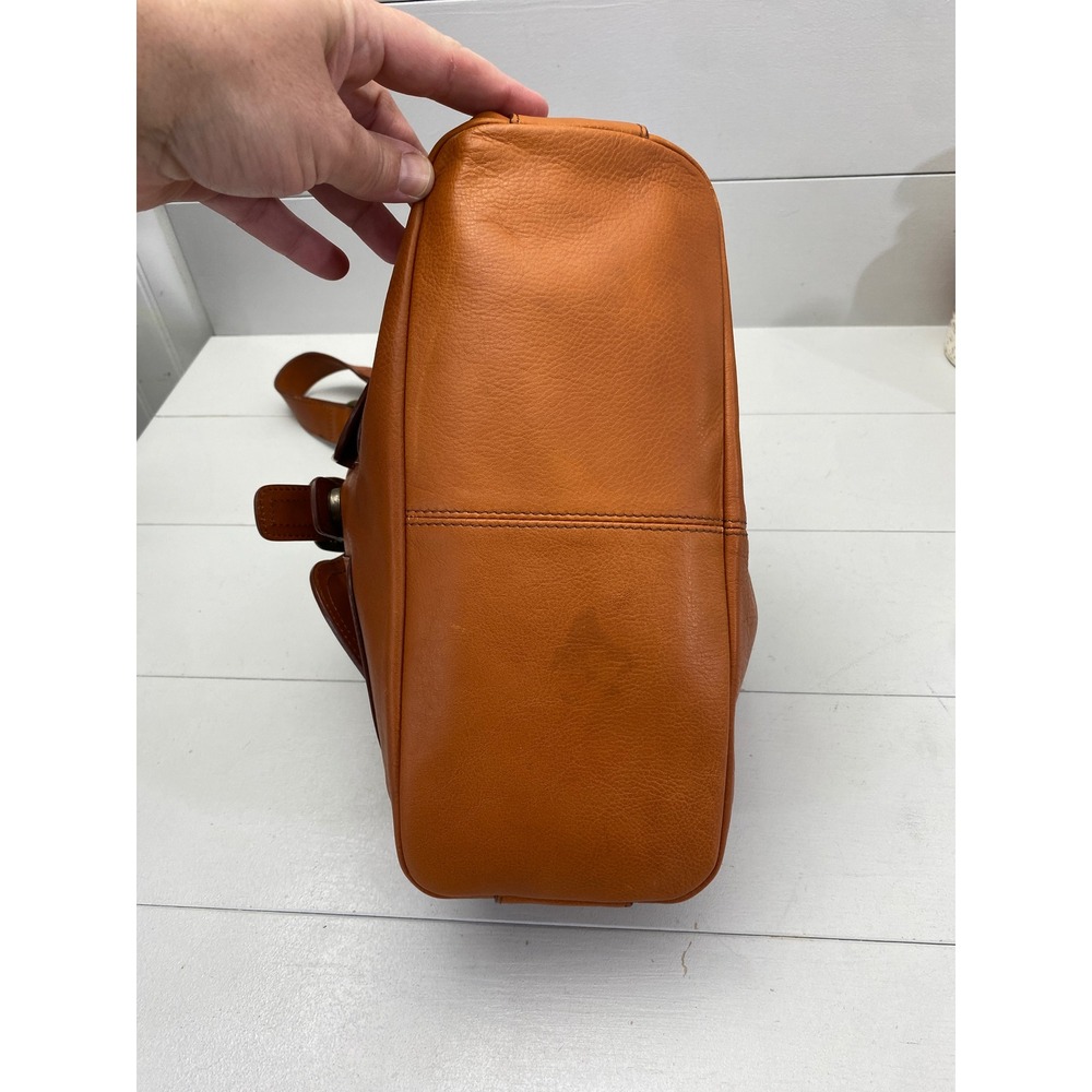 Etienne Aigner Leather Shoulder Bag Large Cognac Orange Brown Hobo Pocket Purse - Picture 2 of 16